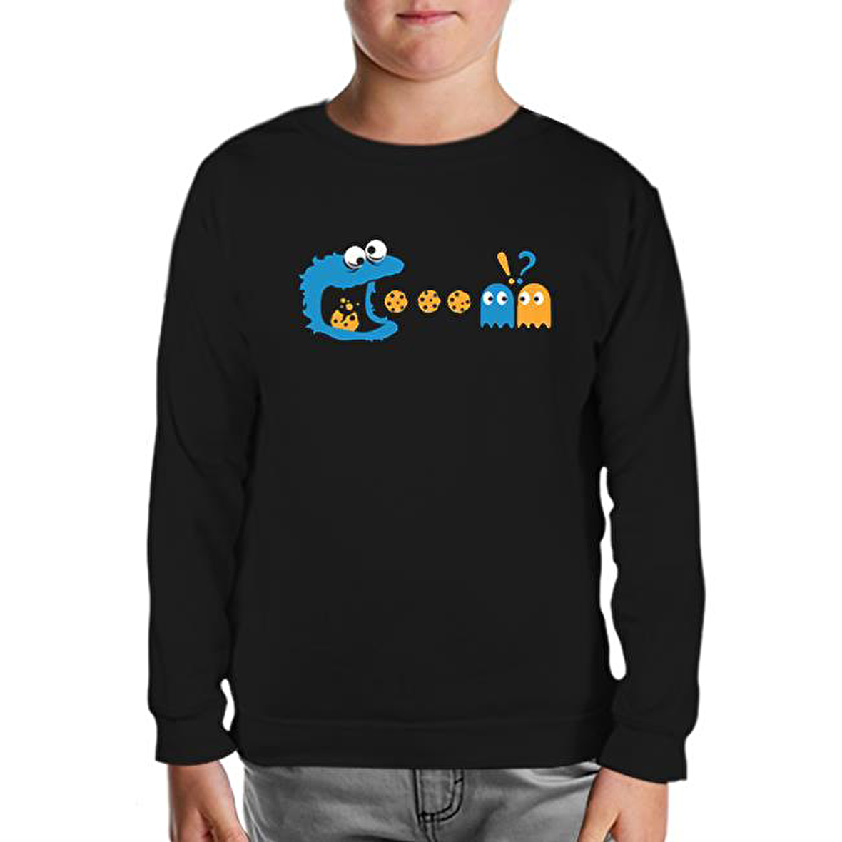 Pac-Man - Kurabiye Canavarı Siyah Çocuk Sweatshirt