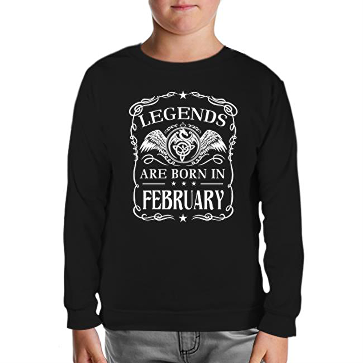 Burç - Born in February Crown Siyah Çocuk Sweatshirt