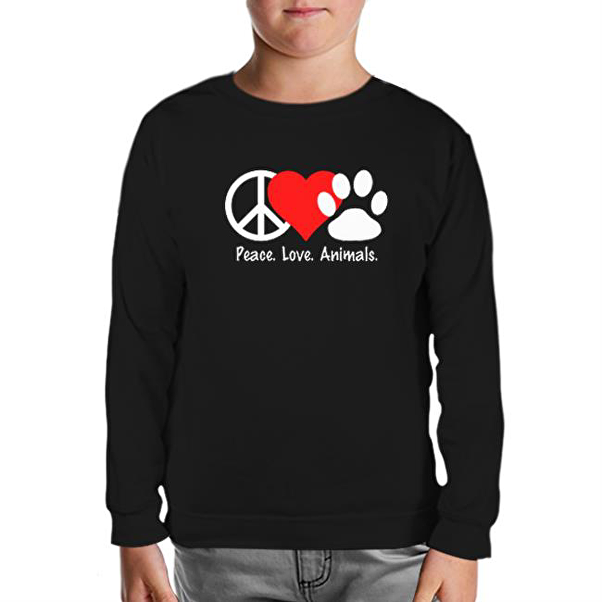 Peace Love Animals Siyah Çocuk Sweatshirt