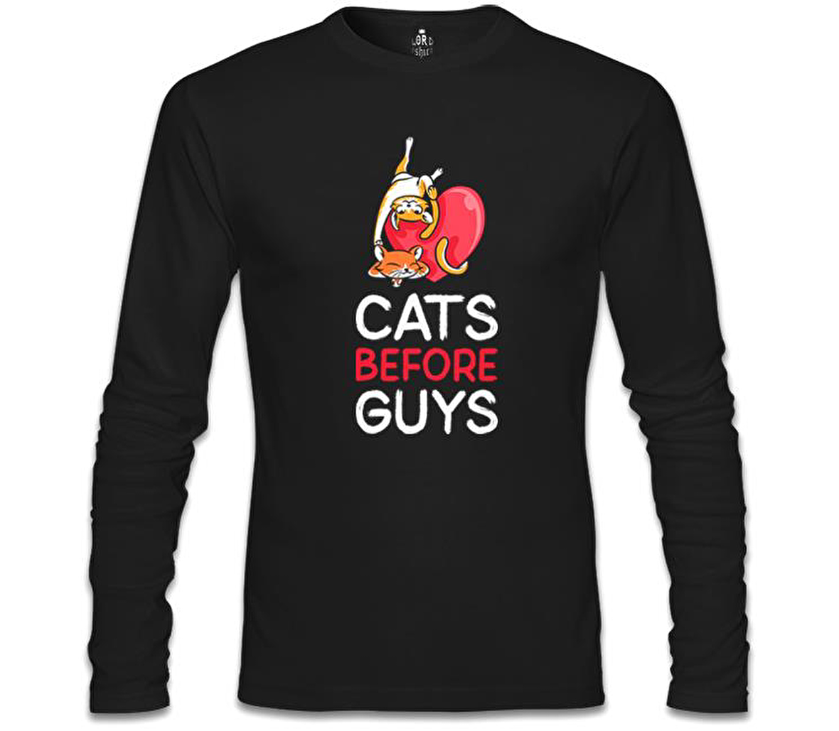 Cats Before Guys Siyah Erkek Sweatshirt