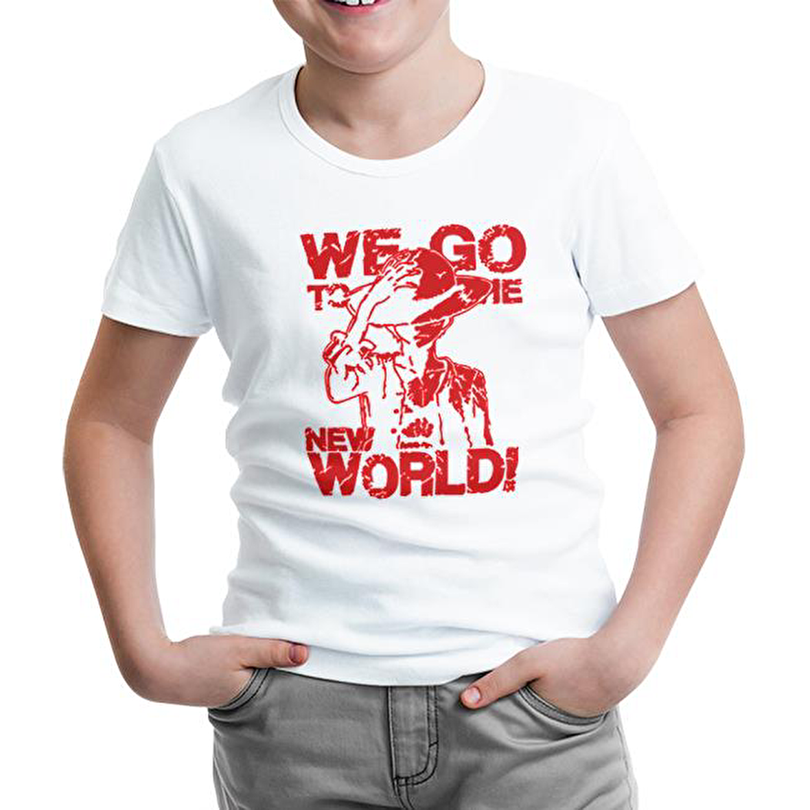 One Piece - We Go to the New World Beyaz Çocuk Tshirt