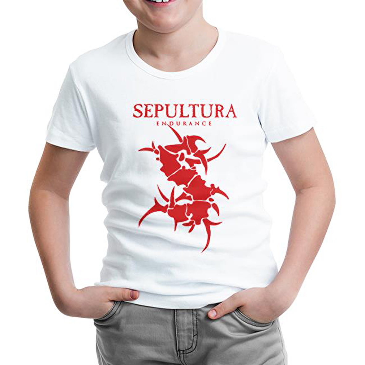 Sepultura - Endurance Logo Red Beyaz Çocuk Tshirt