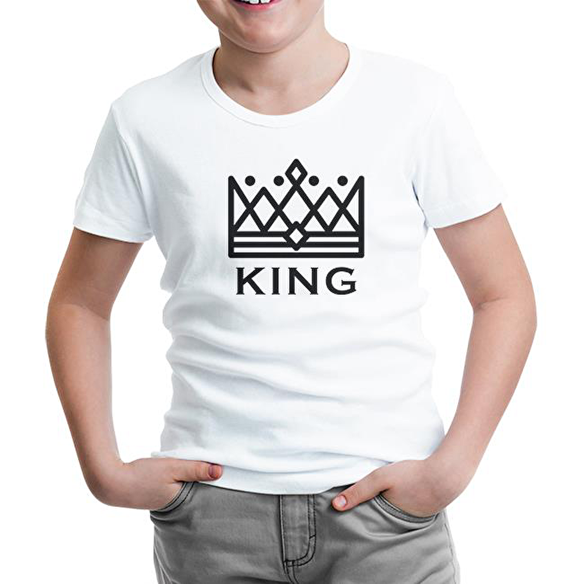 King and Queen - King Beyaz Çocuk Tshirt