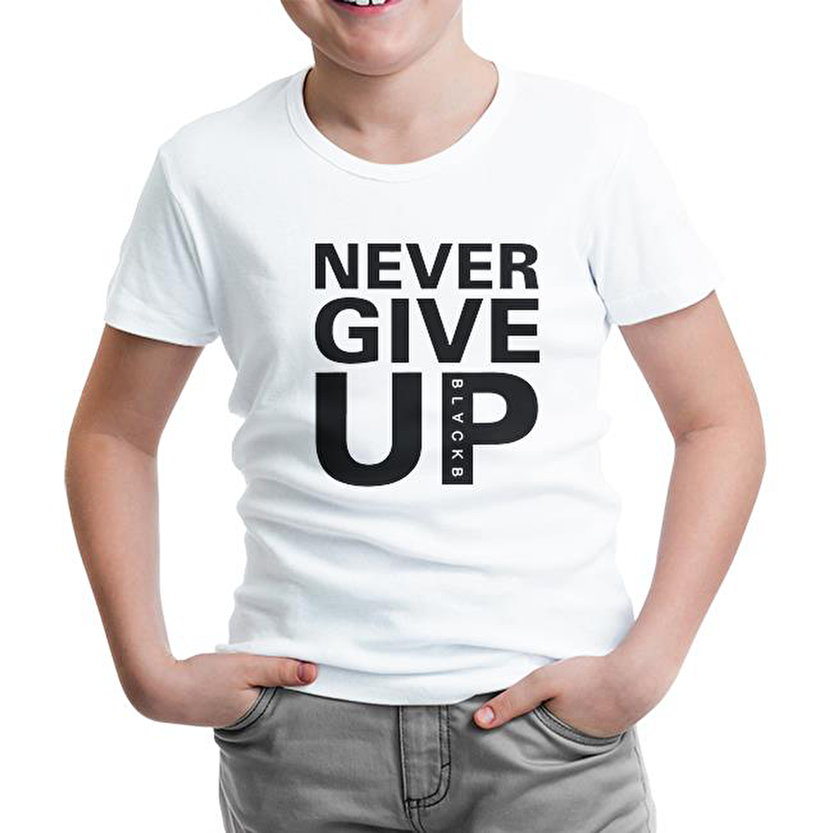 Never Give Up Black Beyaz Çocuk Tshirt