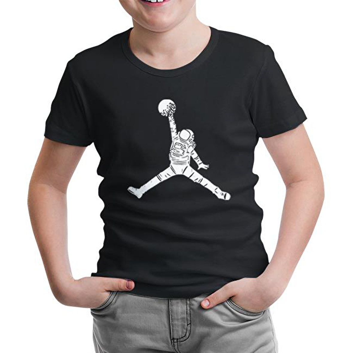 Astronot Uzay Topu Siyah Çocuk Tshirt