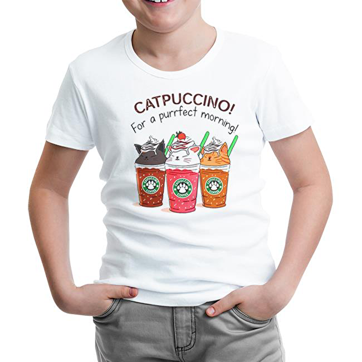 Catpuccino  Beyaz Çocuk Tshirt