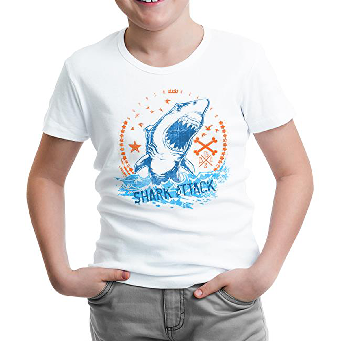 Shark Attack Beyaz Çocuk Tshirt