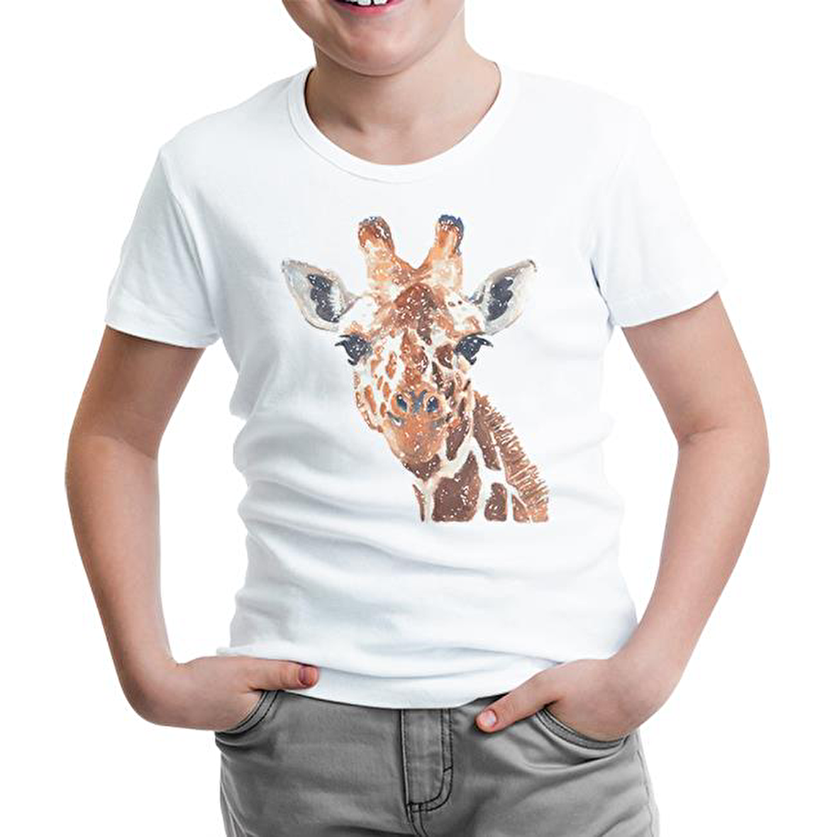Zürafa - Yüz Beyaz Çocuk Tshirt