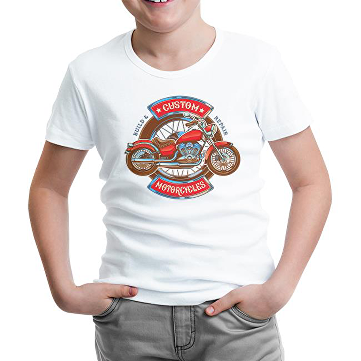 Model Motosiklet  Beyaz Çocuk Tshirt