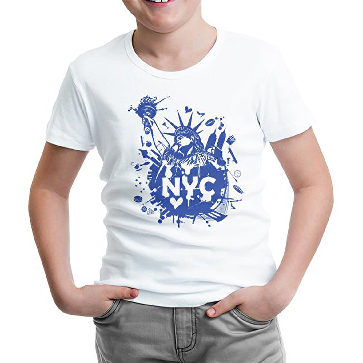 New York - Özgürlük Anıtı Beyaz Çocuk Tshirt