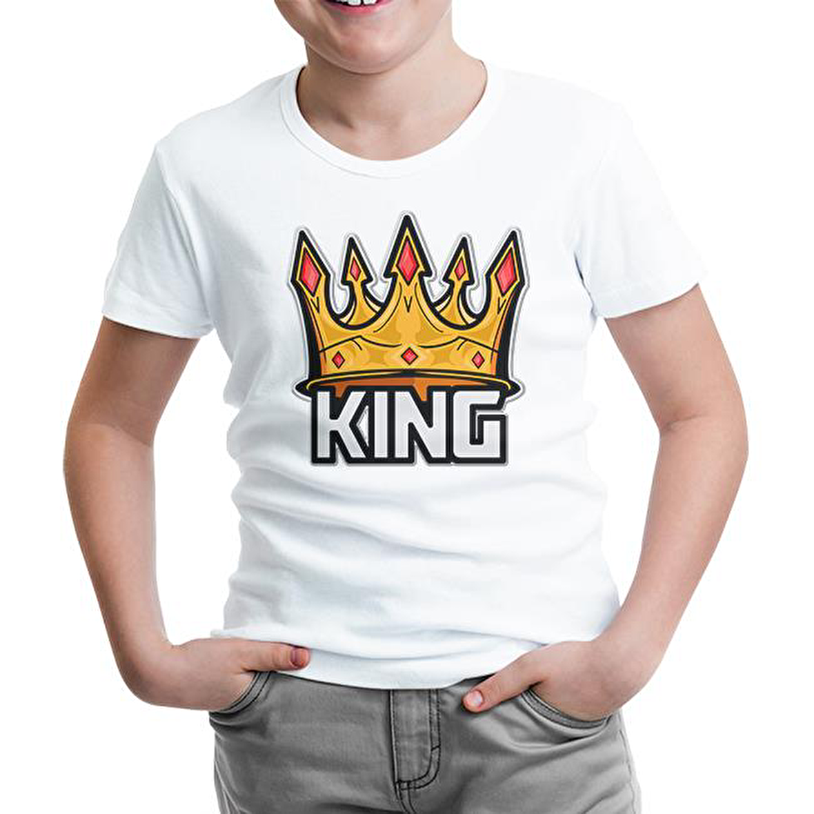 Big Size King Beyaz Çocuk Tshirt