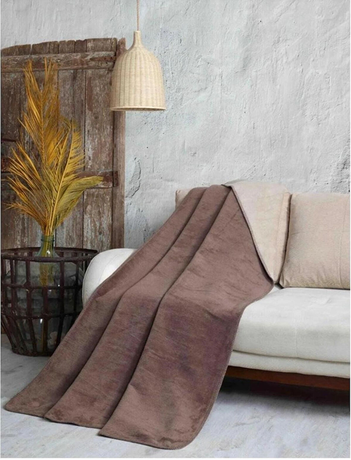 Çift Kişilik Düz Pamuklu Battaniye çift taraflı  200 x 220