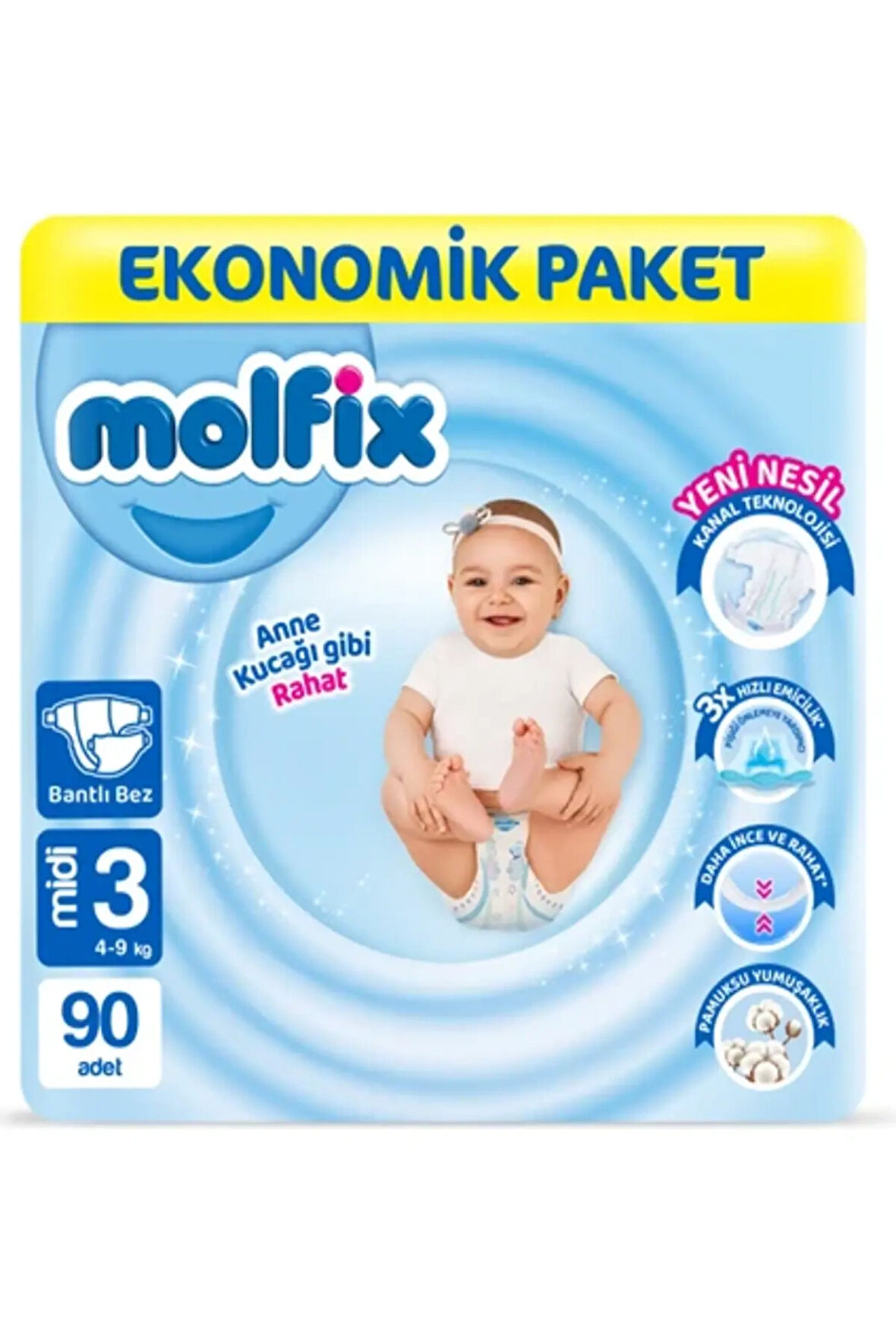 MOLFİX Bebek Bezi 3 Beden Midi Fırsat Paketi 90 Adet