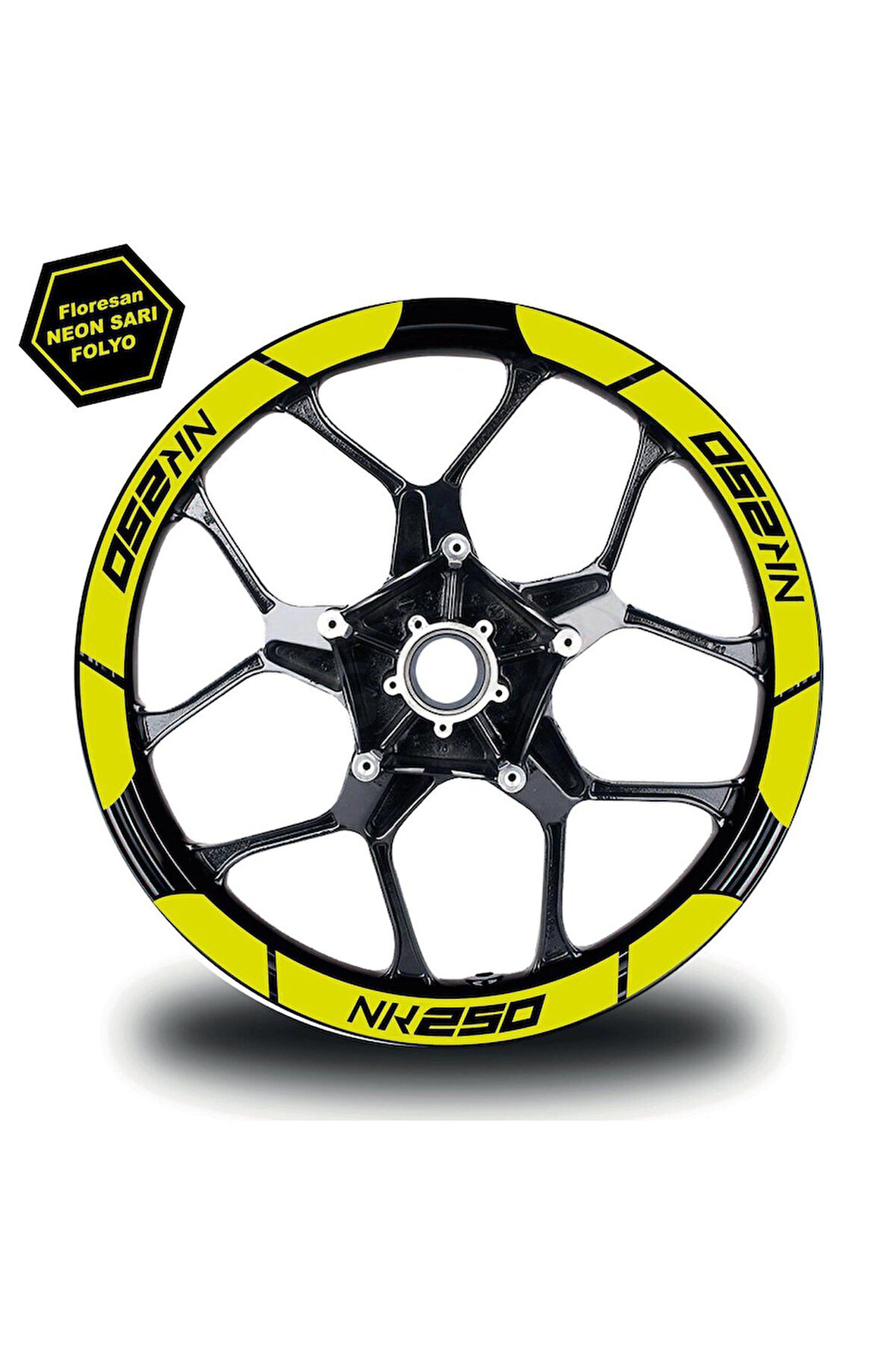 mixgiftzNeon Sarı CF MOTO 250 NK Geniş Jant Sticker Etiket Modeli