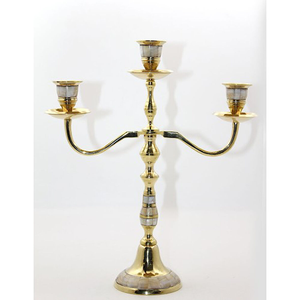 Pirinç Sedefli 3'lü Şamdan Model 2