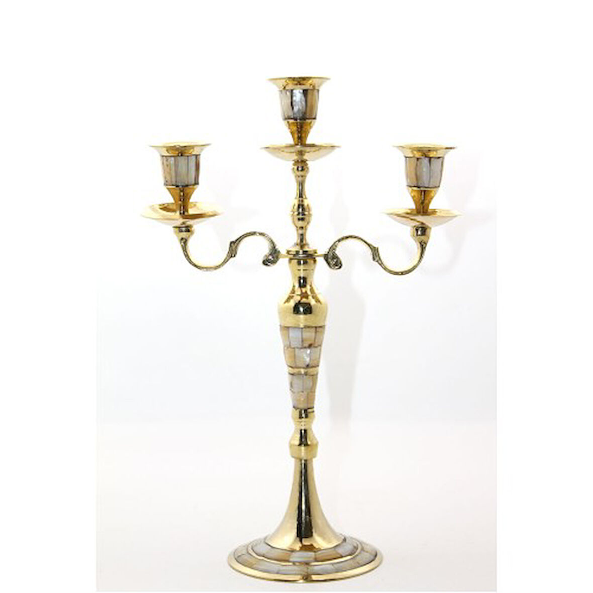 Pirinç Sedefli 3'lü Şamdan Model 1