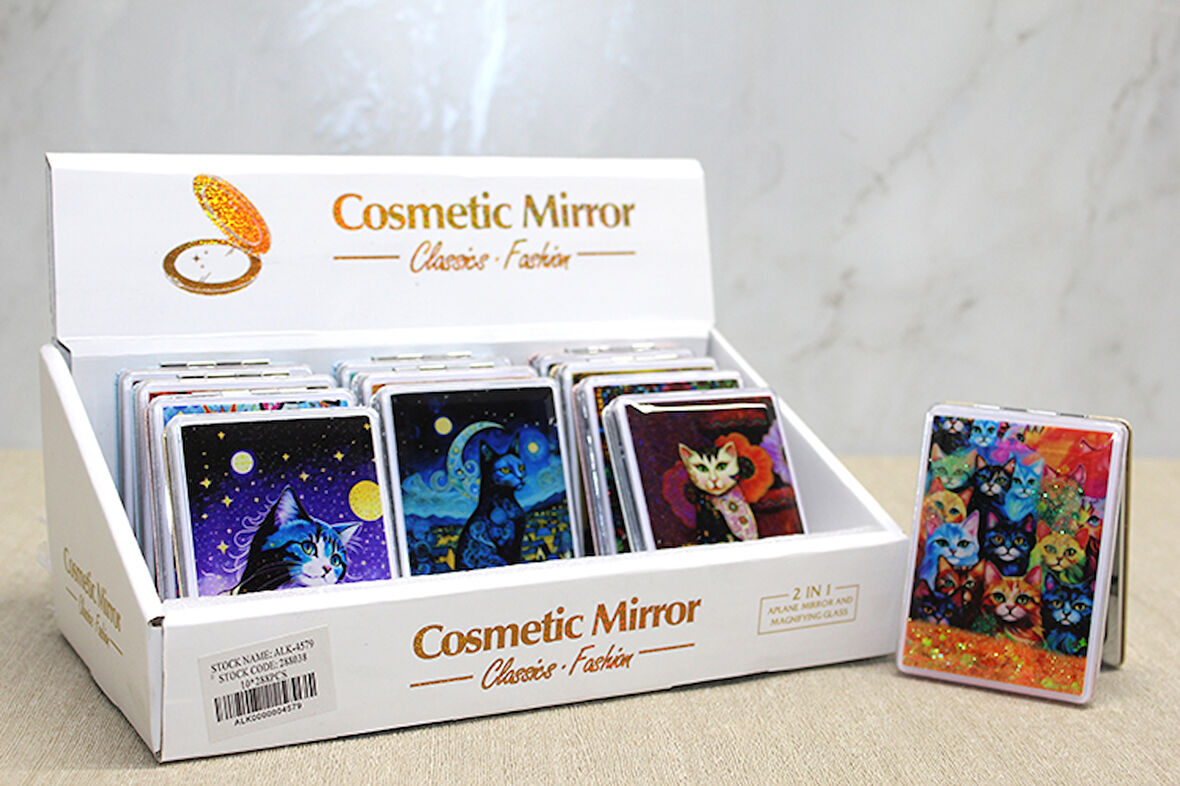 Hareketli Sulu Detaylı Kedi Figürlü El Aynası