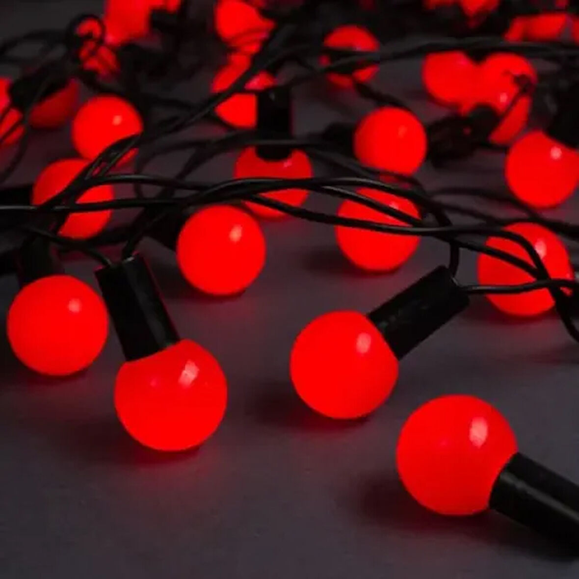 5m 28 LED Mini Top Işık Kırmızı - Fişli, Siyah Kablo