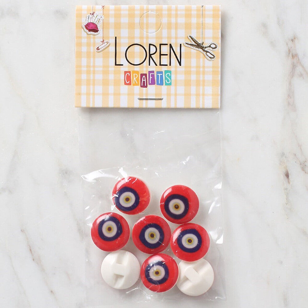 Loren Crafts 8 li Kırmızı Nazar Boncuğu Düğme - 68