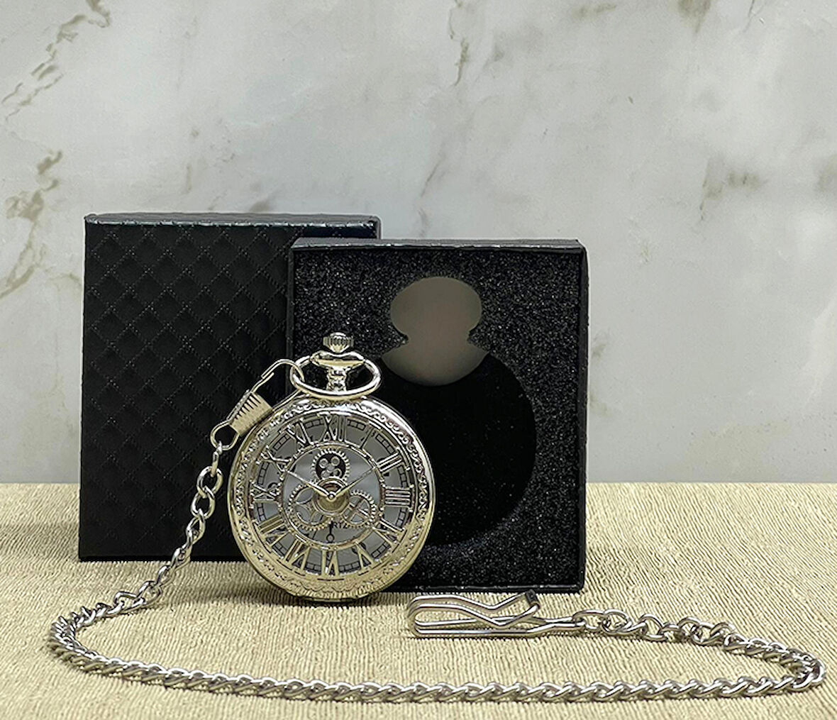 Özel Kutulu Gümüş Köstekli Saat Alk4672