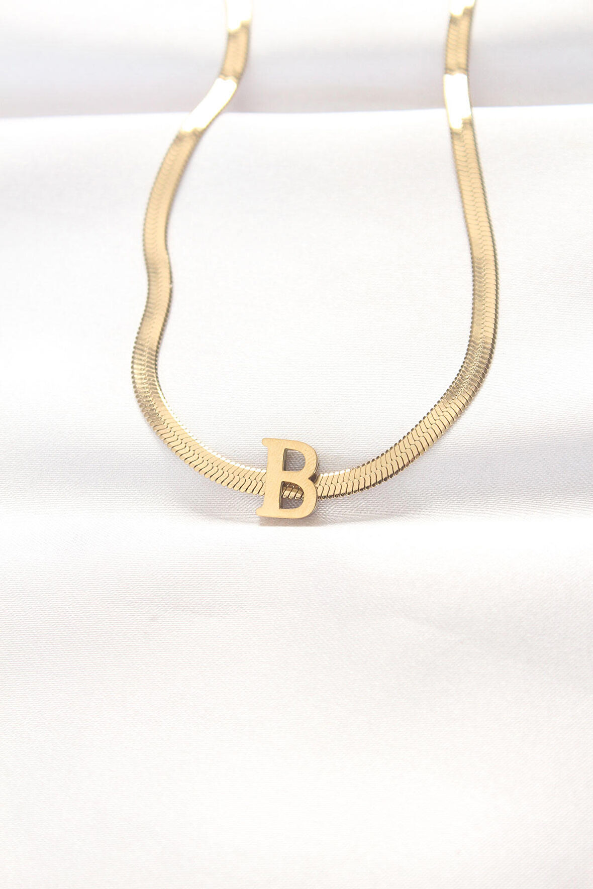 316L Çelik B Harfli Gold Renk İtalyan Zincirli Kolye