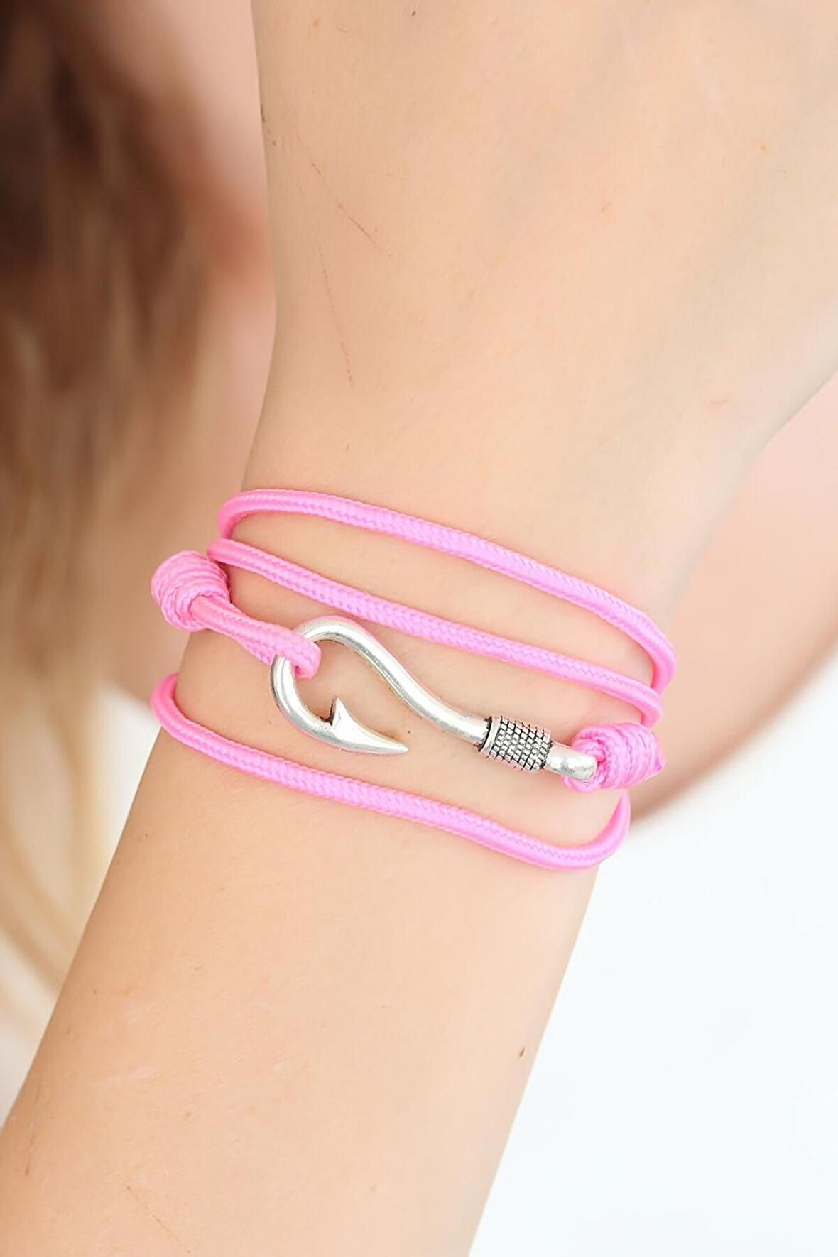Pembe Renk Gümüş Metal Kancalı Çoklu Bileklik