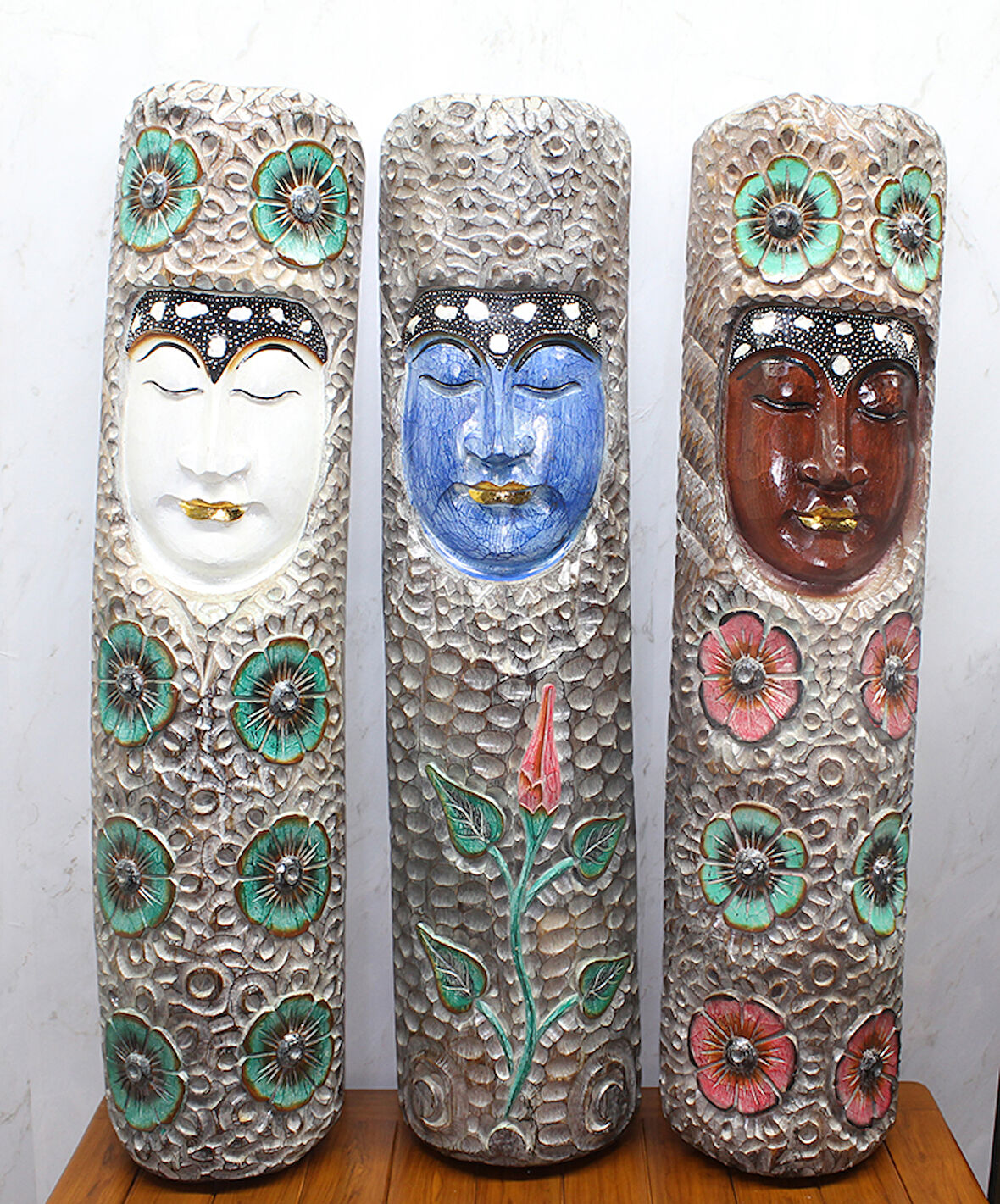 Ahşap Duvara Asmalı Buda Maske 1.Metre
