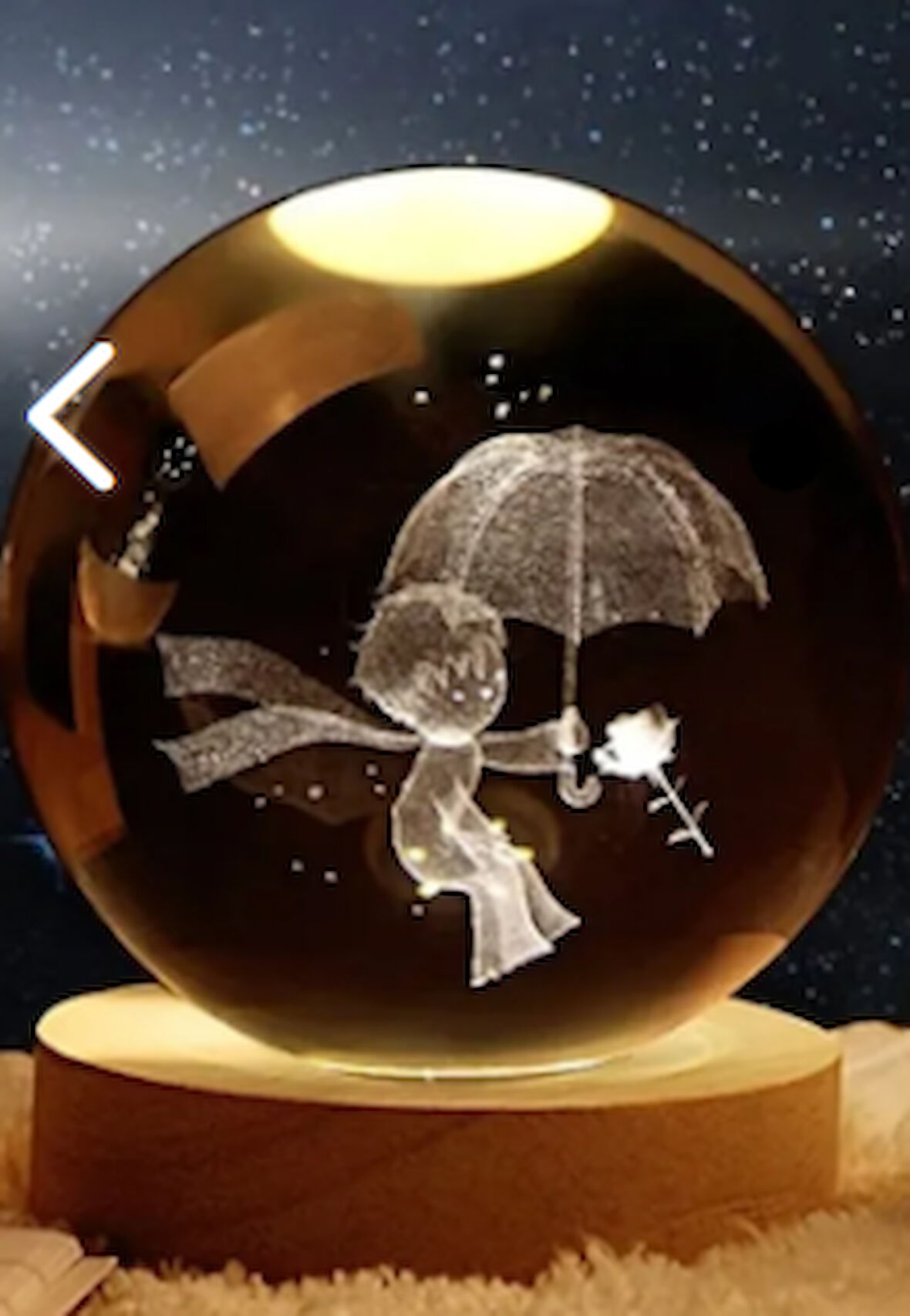 Dekoratif Küçük Prens Tasarımlı Ahşap Altlıklı Işıklı Cam Küre BÜYÜK BOY Cam:8cm Ahşap:2cm