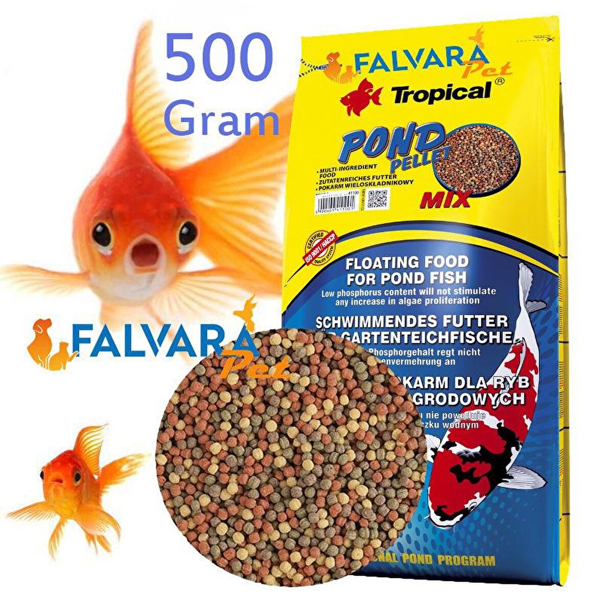 500 Gram Tropical Pond Pellet Mix-Kovadan Bölme Granül Balık Yemi
