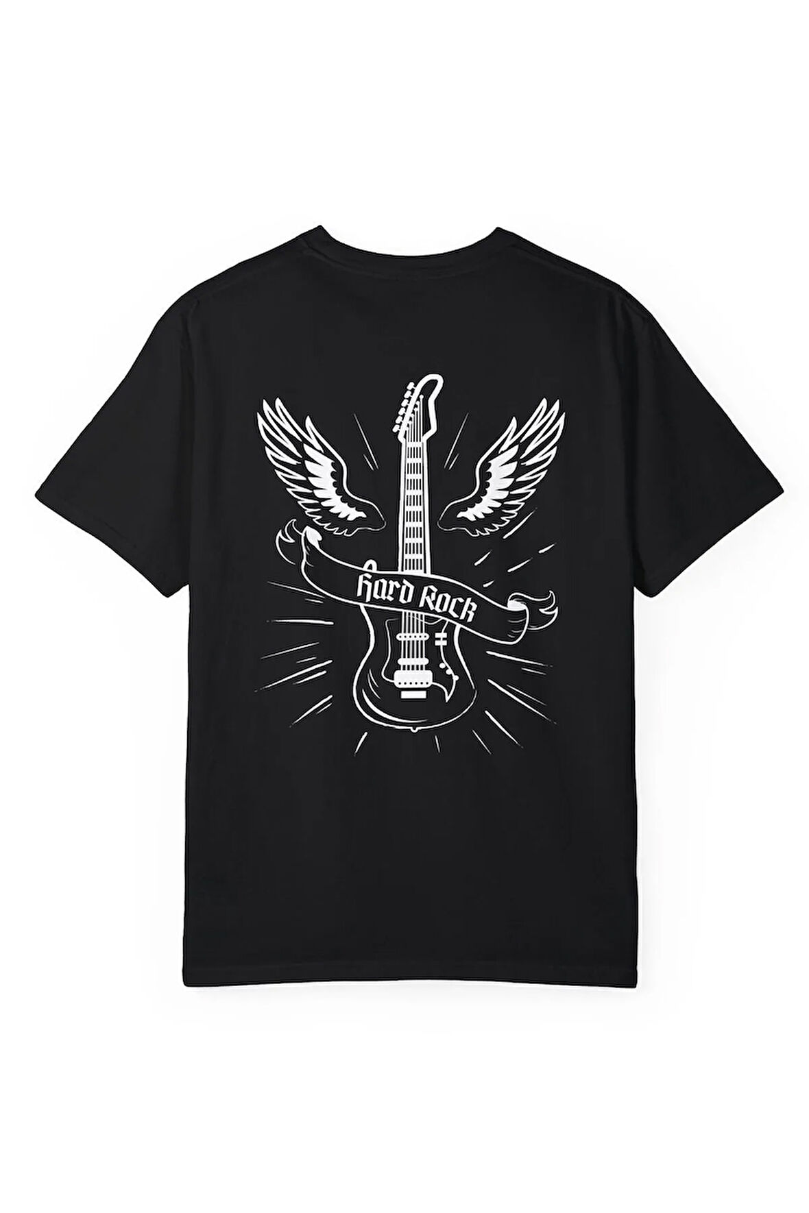 Rock Gitar Baskılı Unisex Oversize Pamuklu Tişört