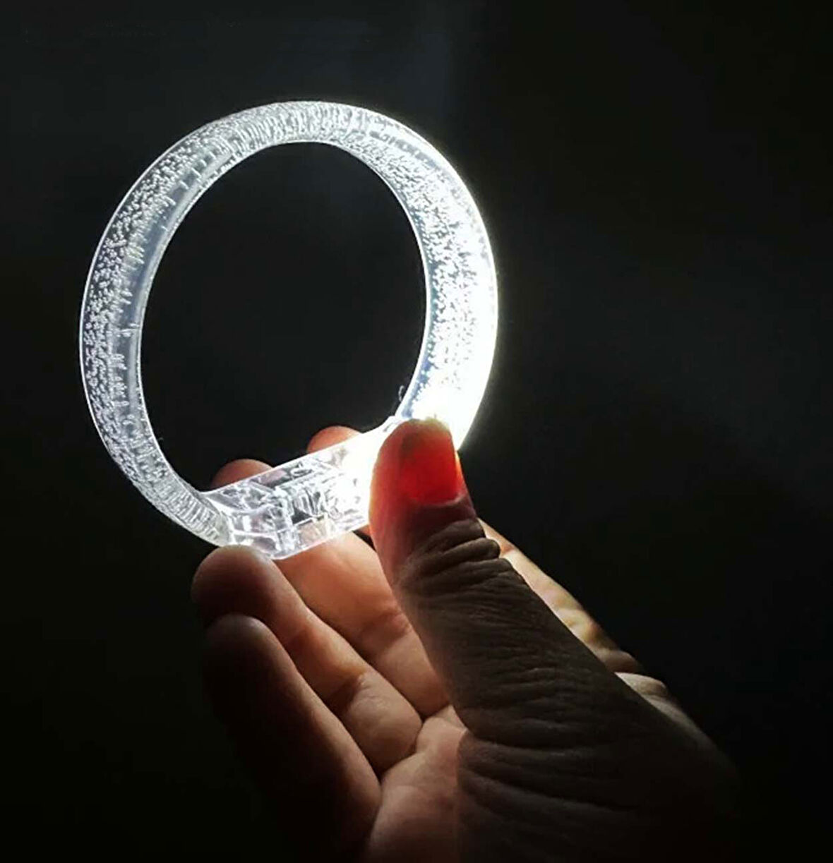 Beyaz-Gümüş Led Işıklı Baskı Yapılabilen Pilli Bileklik Bilezik 1,5 cm Genişlik