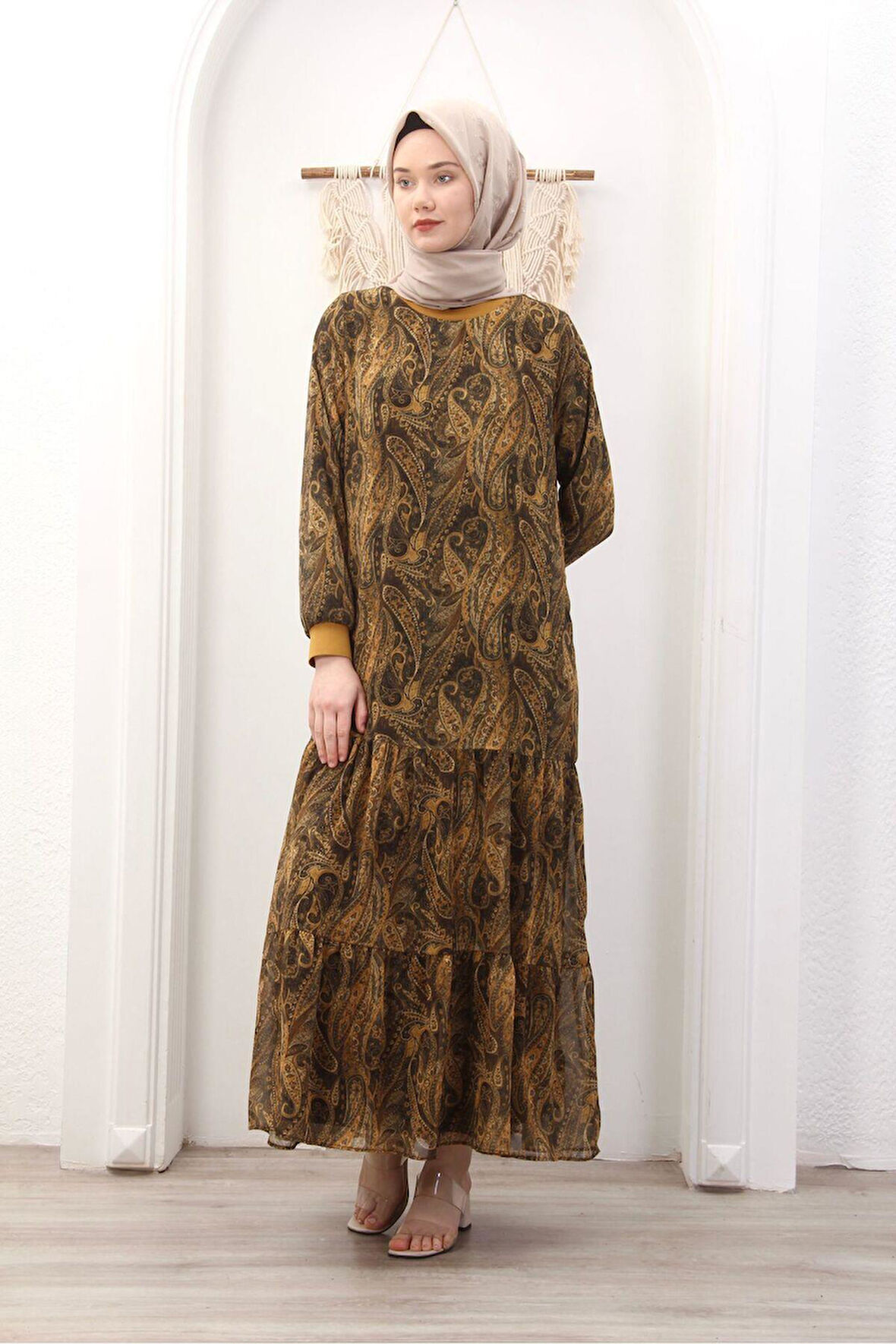 Kadın Astarlı Şifon Desenli Elbise