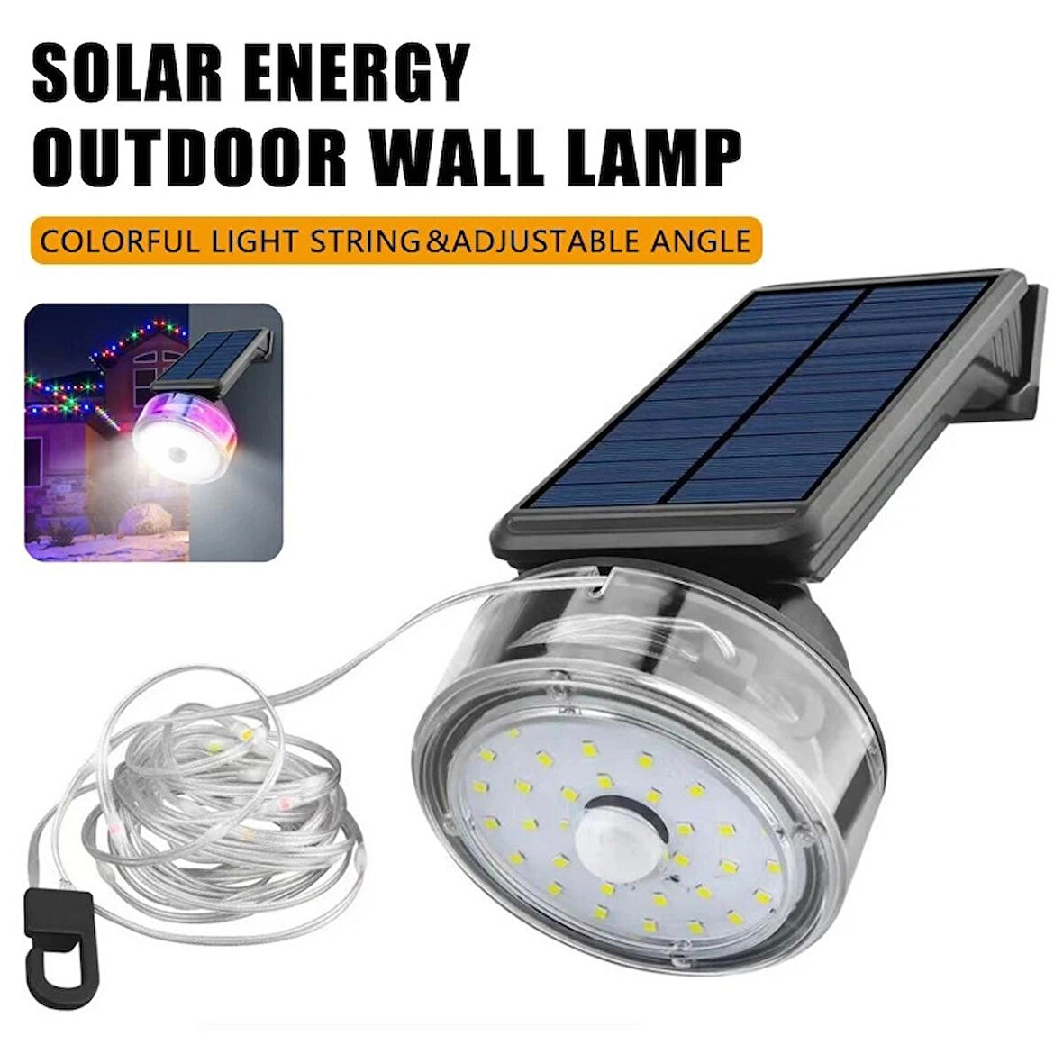 Solar Duvar Aydınlatması Sensörlü Led + 8 Metre Rgb Şerit Ledli Bahçe Dekor Lambası