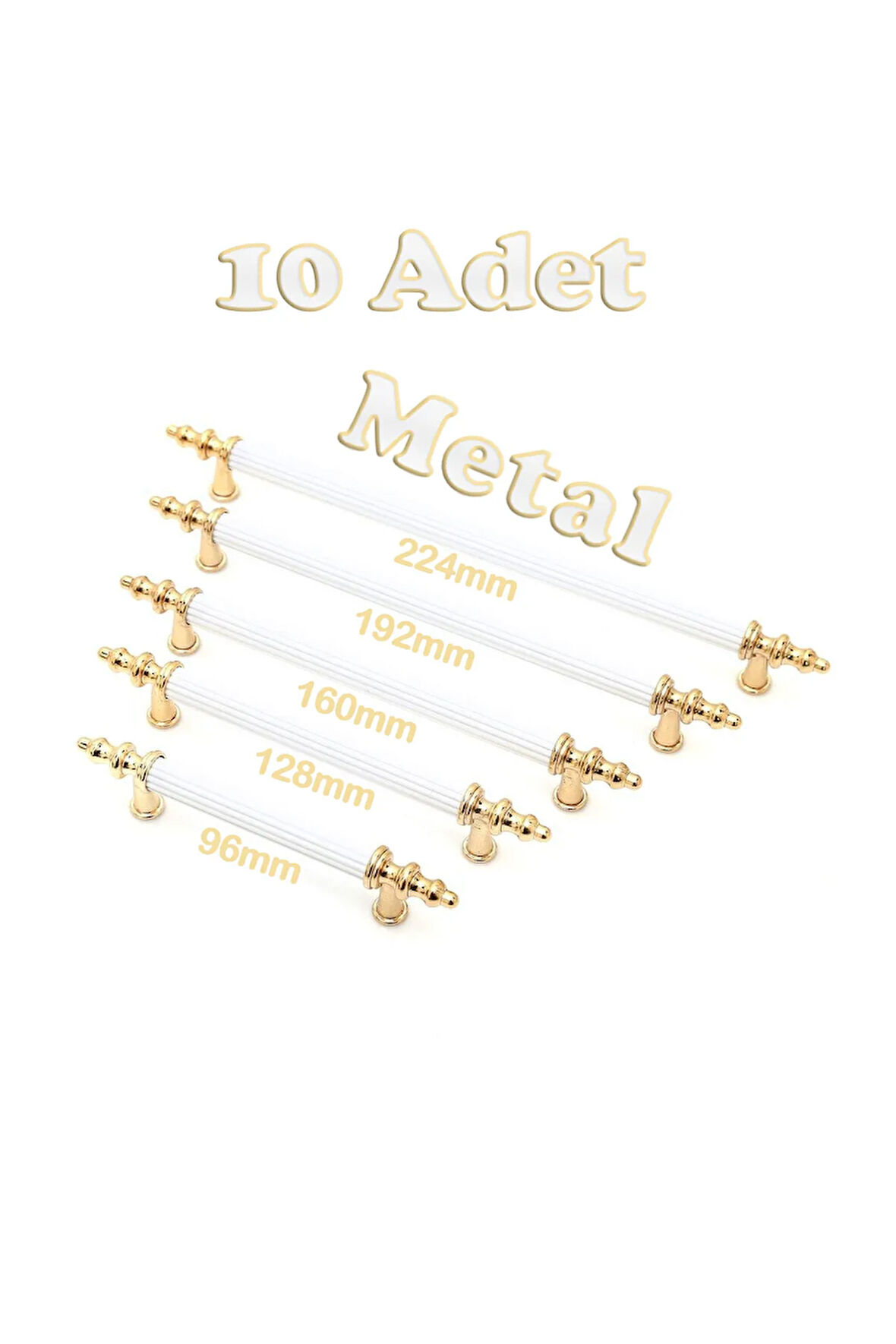 Tuana Rustik Alüminyum Metal Lüks Modern Mobilya Çekmece Mutfak Dolabı Kulpu Beyaz-Gold 192mm (10 Adet)