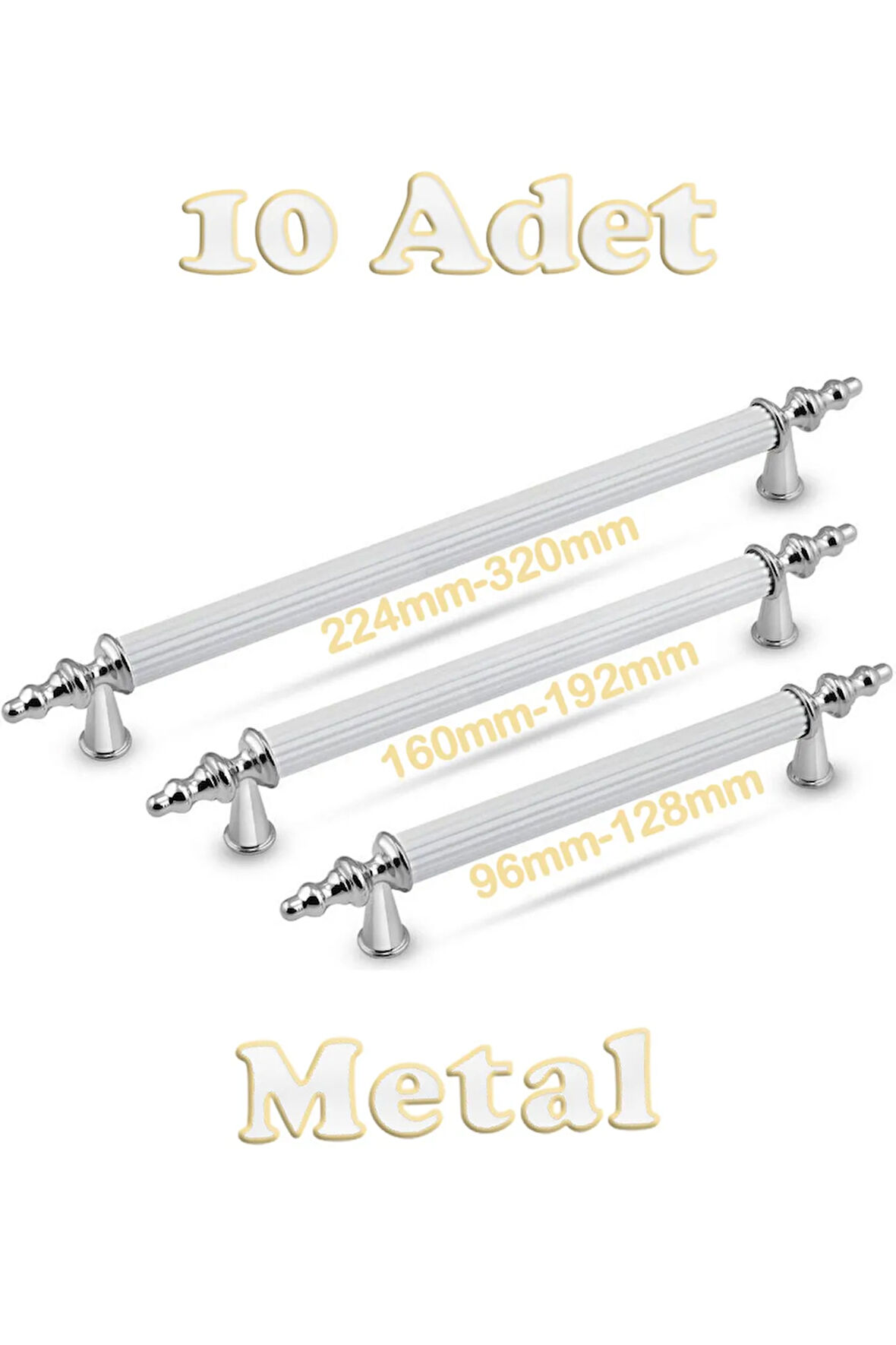 Tuana Rustik Alüminyum Metal Lüks Modern Mobilya Çekmece Mutfak Dolabı Kulpu Beyaz-Krom 96mm (10 Adet)