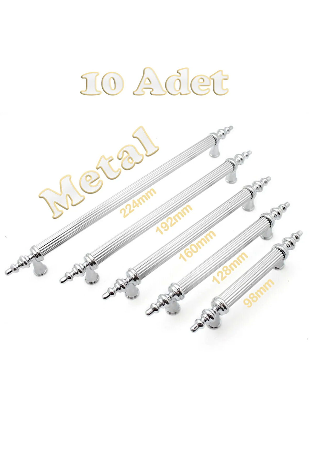 Tuana Rustik Alüminyum Metal Lüks Modern Mobilya Çekmece Mutfak Dolabı Kulpu Krom-Krom 224mm (10 Adet)