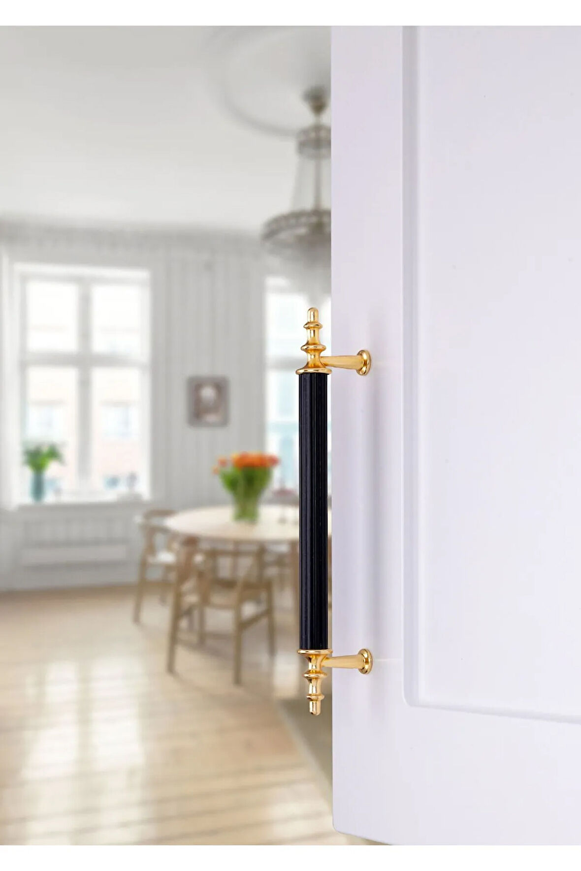 Tuana Rustik Alüminyum Metal Lüks Modern Mobilya Çekmece Mutfak Dolabı Kulpu Siyah-Altın 128mm