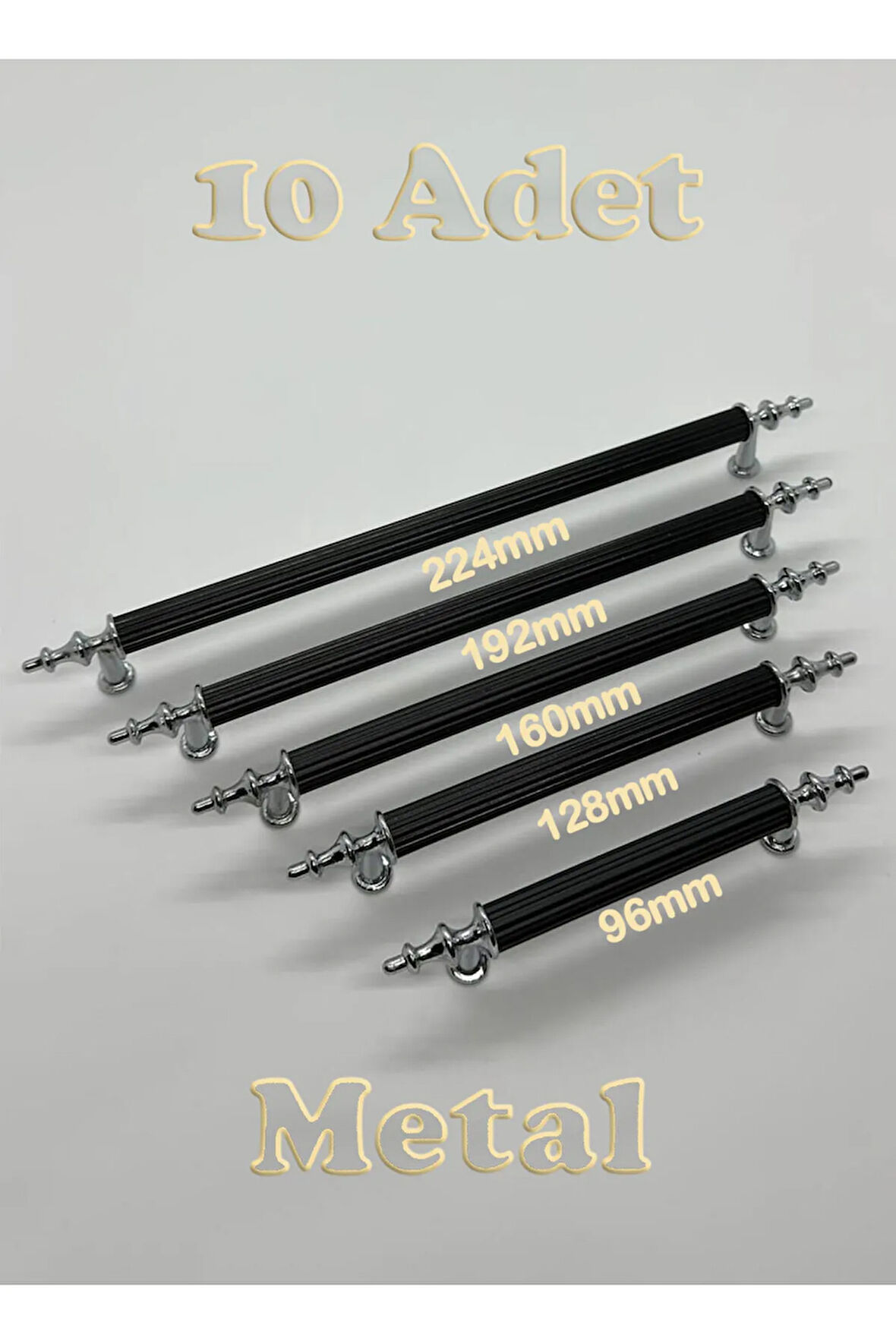 Tuana Rustik Alüminyum Metal Lüks Modern Mobilya Çekmece Mutfak Dolabı Kulpu Siyah-Krom 96mm (10 Adet)