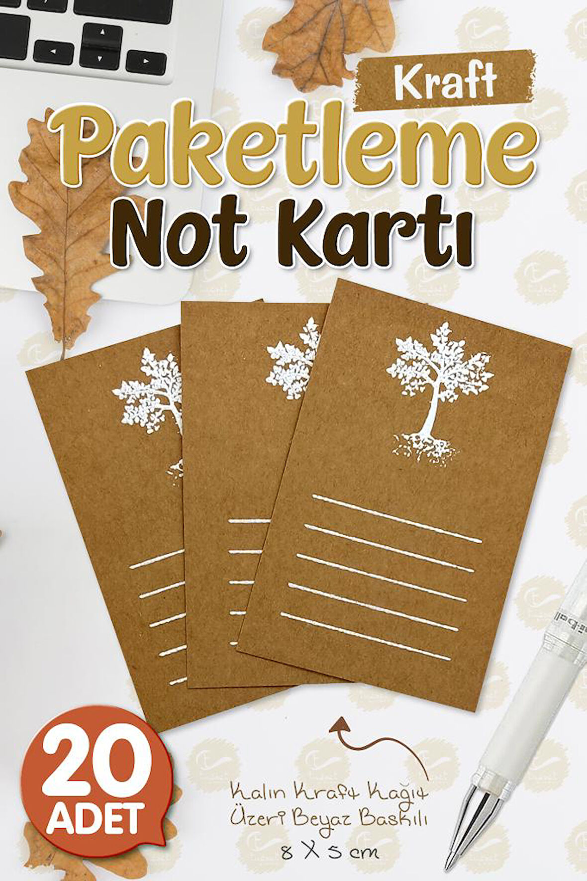 Not kartı-Tebrik Kartı- Teşekkür kartı Kraft Kart 20 adet KBK021-KBK021