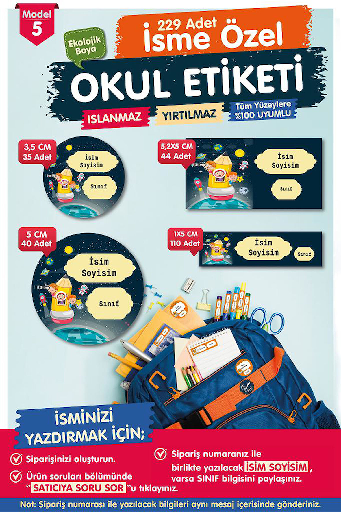 Okul Etiketi Kalem Defter Etiketi Özel İsim Yazılabilen Etiket- İsim Etiketi-OE5