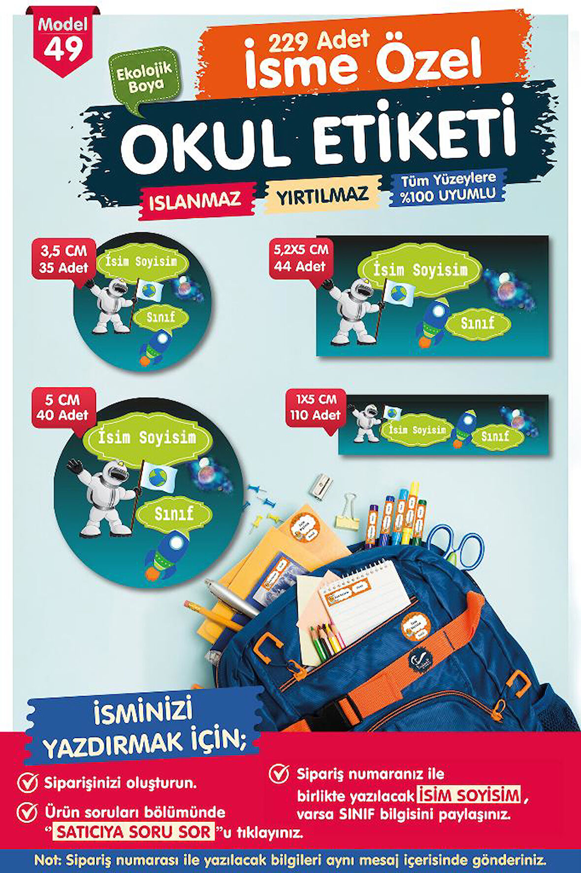 Okul Etiketi Kalem Defter Etiketi Özel İsim Yazılabilen Etiket Seti - İsim Etiketi-OE49