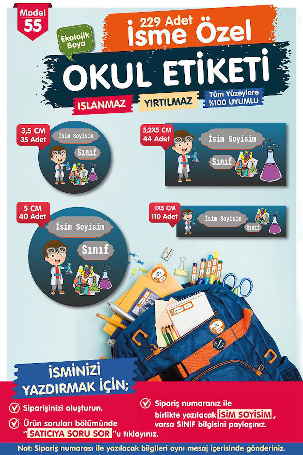 Okul Etiketi Kalem Defter Etiketi Özel İsim Yazılabilen Etiket Seti - İsim Etiketi-OE55