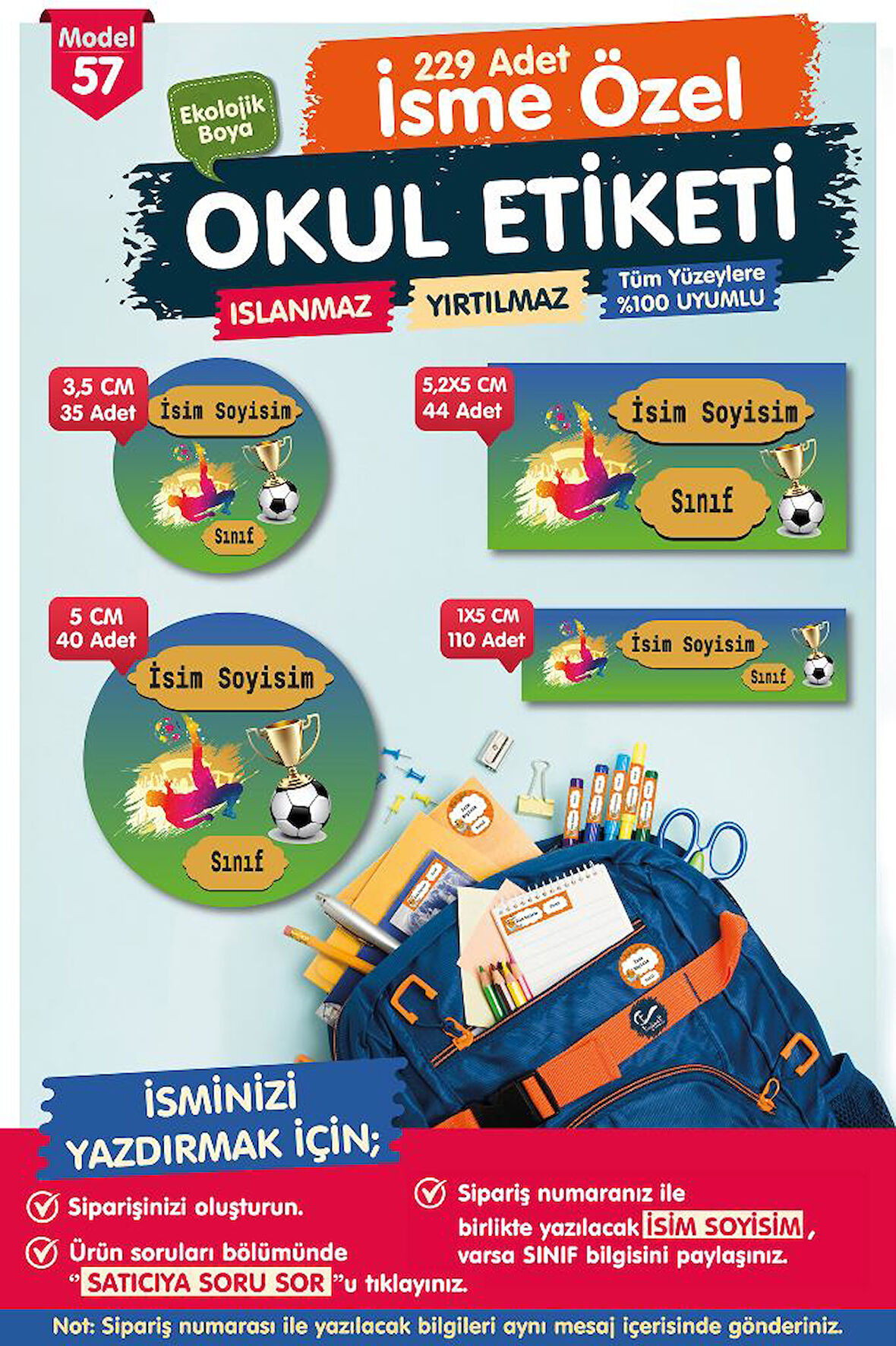 Okul Etiketi Kalem Defter Etiketi Özel İsim Yazılabilen Etiket Seti - İsim Etiketi-OE57