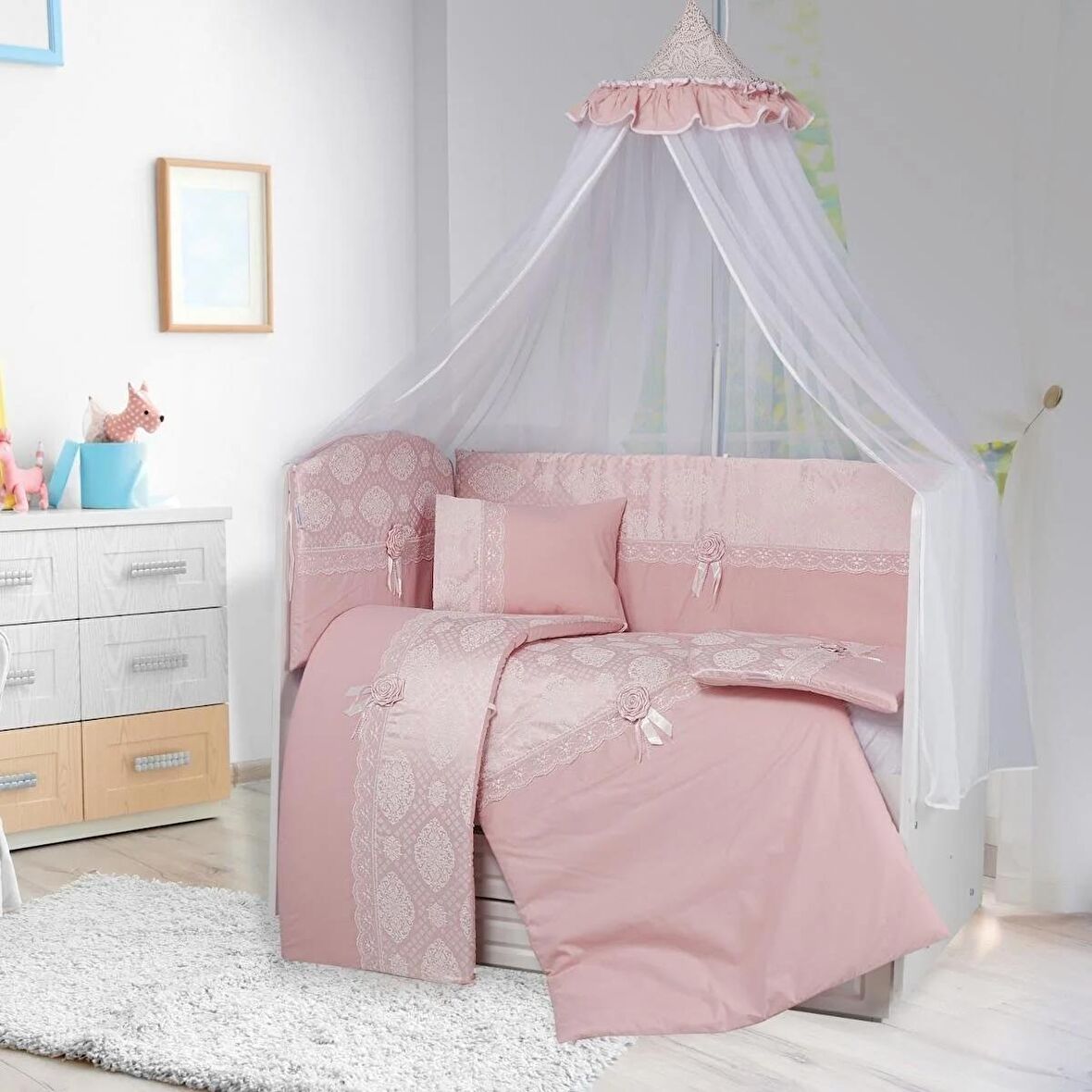 TuGU HoMe&BaBy %100 pamuklu 70x130 cm 9 parça fistolu,dantelli uyku seti02