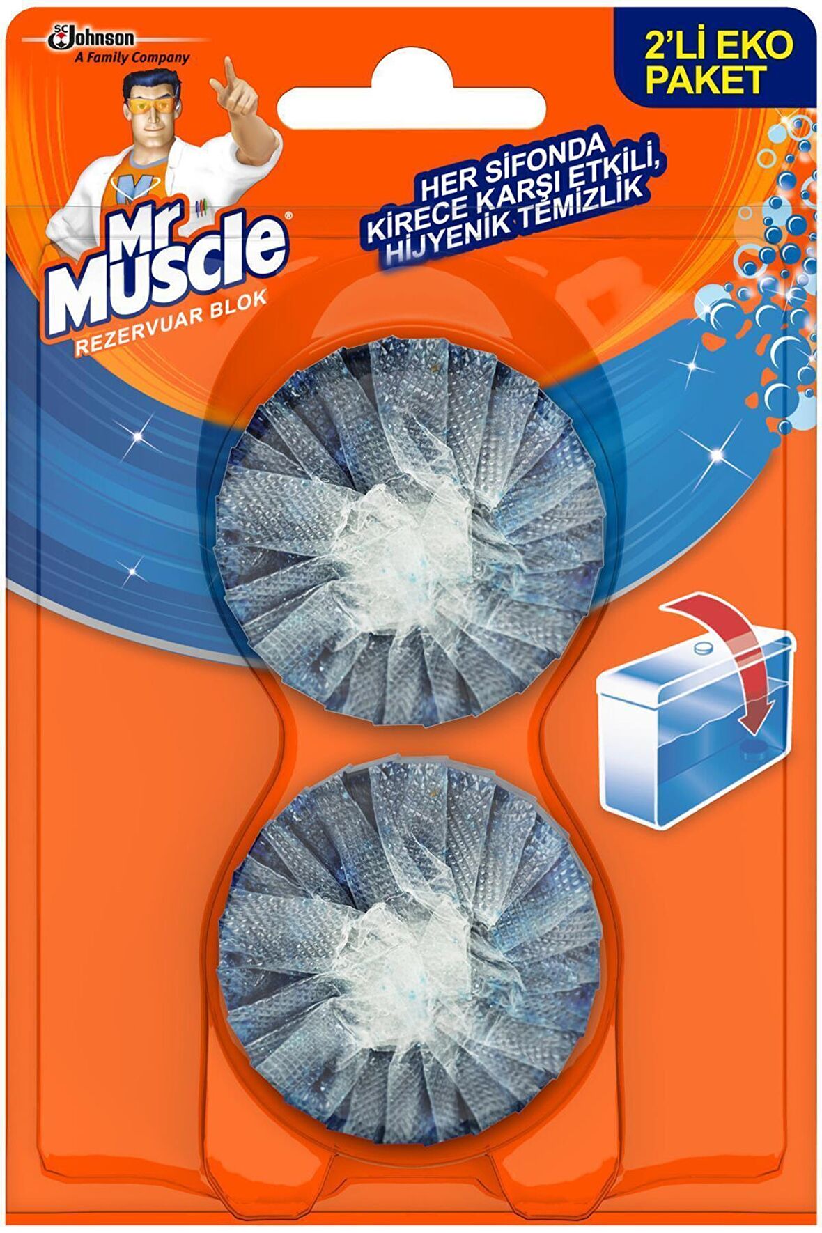 Mr Muscle Rezervuar Blok Tuvalet Temizleyici, 2'li Ekonomik Paket, 2x48 G