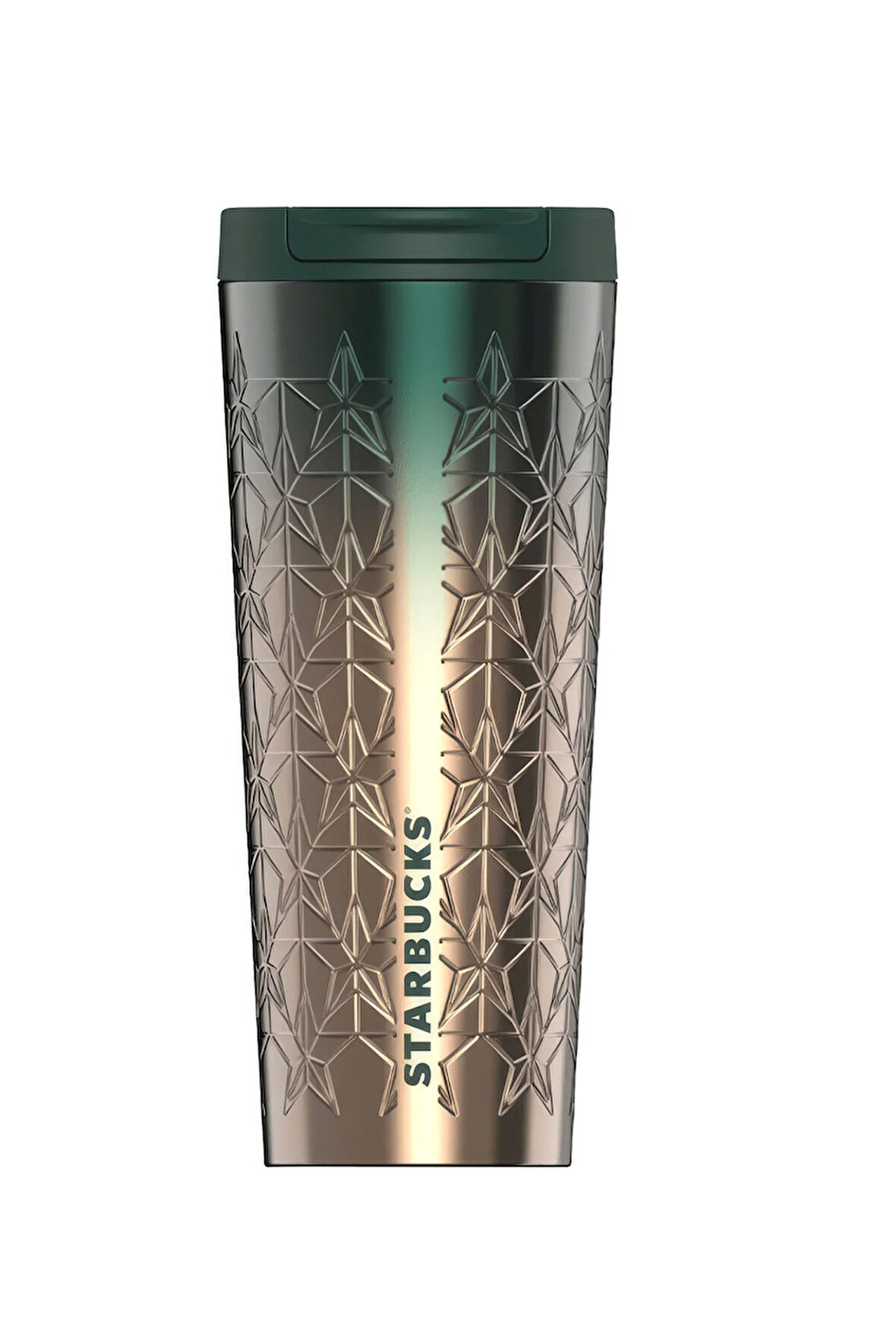 Paslanmaz Çelik Yıldız Desenli Termos Altın-Yeşil Geçişli 473ml
