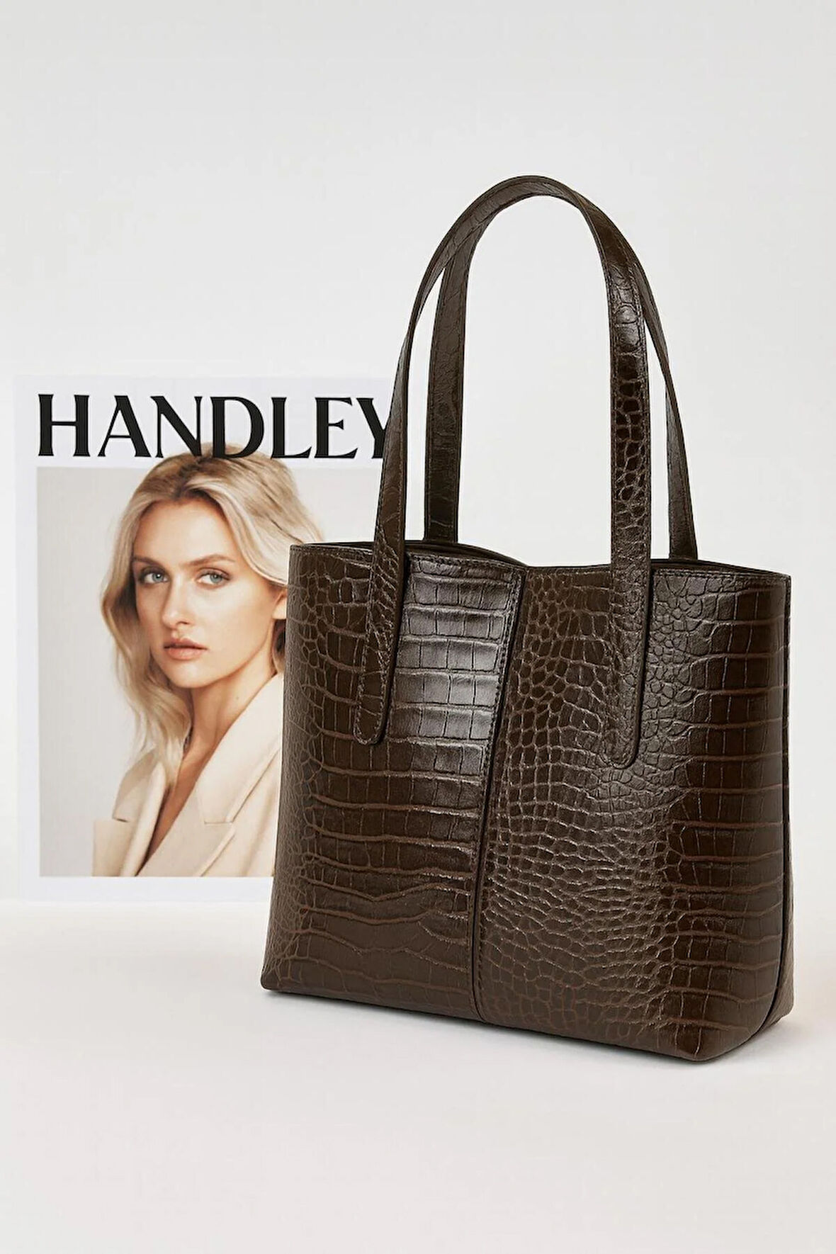 Parlak Timsah Deri Detaylı Omuz Çantası