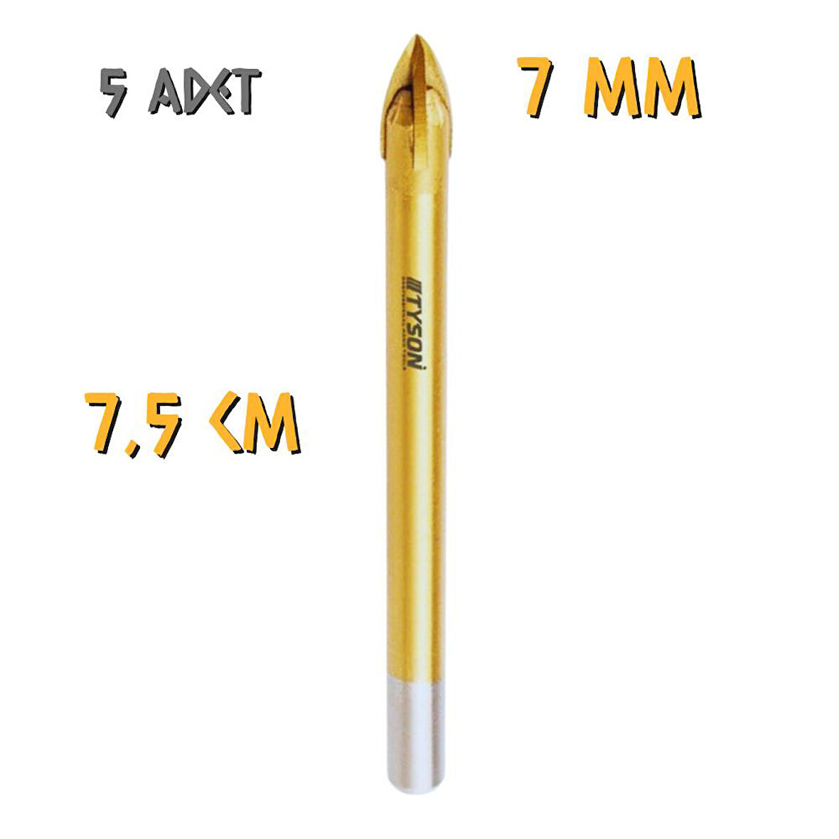 Kupa Tyson Cam Seramik Delici Matkap Ucu 7 mm. - 5 Adet