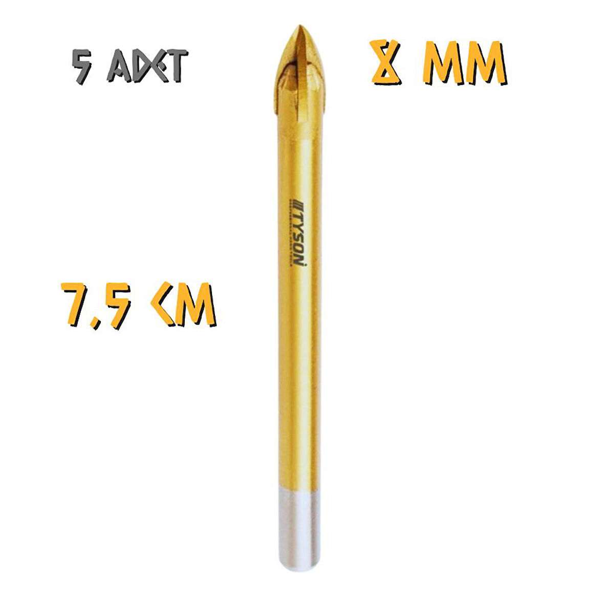 Kupa Tyson Cam Seramik Delici Matkap Ucu 8 mm. - 5 Adet