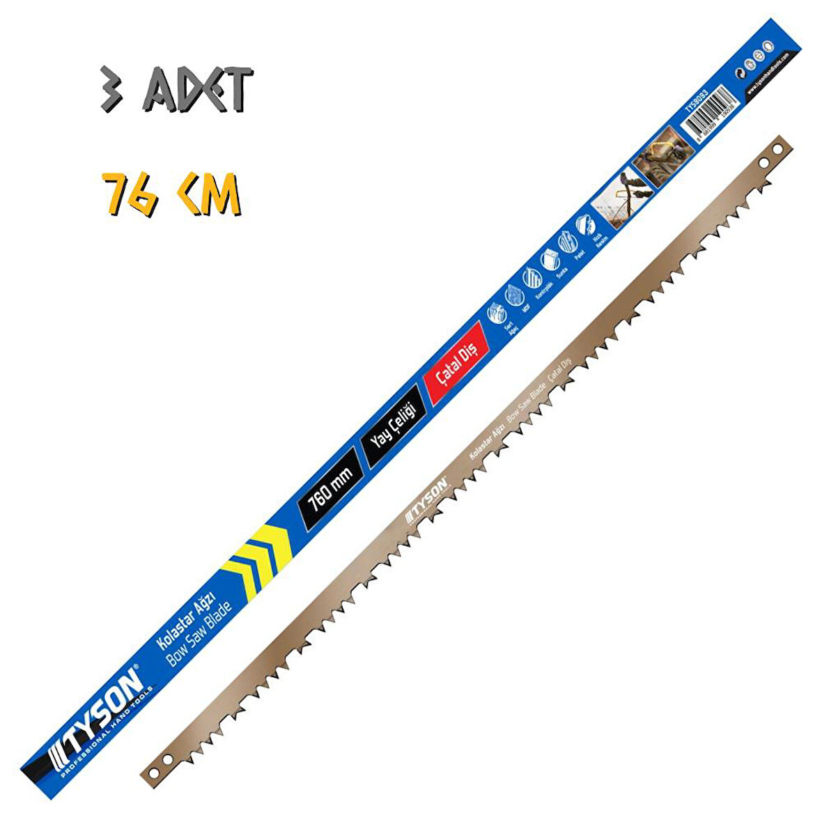 Kupa Tyson Kolastar Ağzı Çatal Diş Testere Bıçağı 76 cm. - 3 Adet
